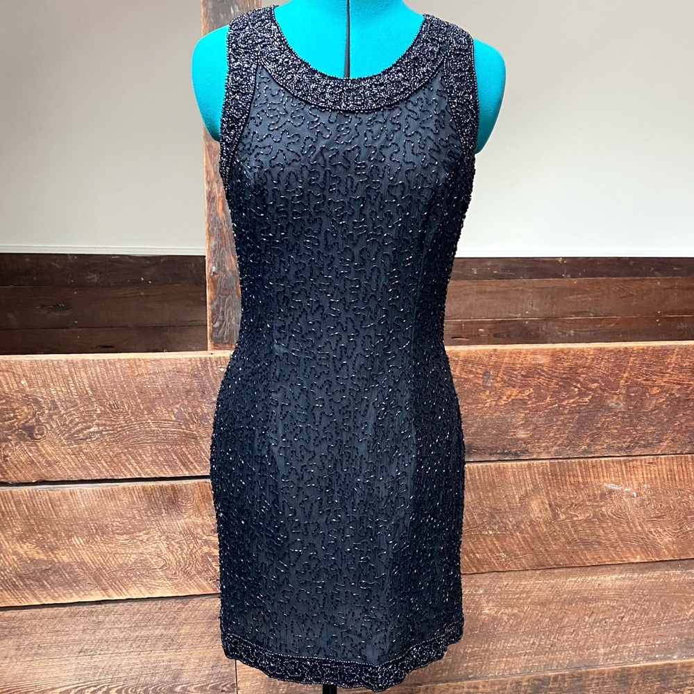✨HP✨ Vintage Laurence Kazar Beaded Silk Cocktail Dress - Picture 1 of 14